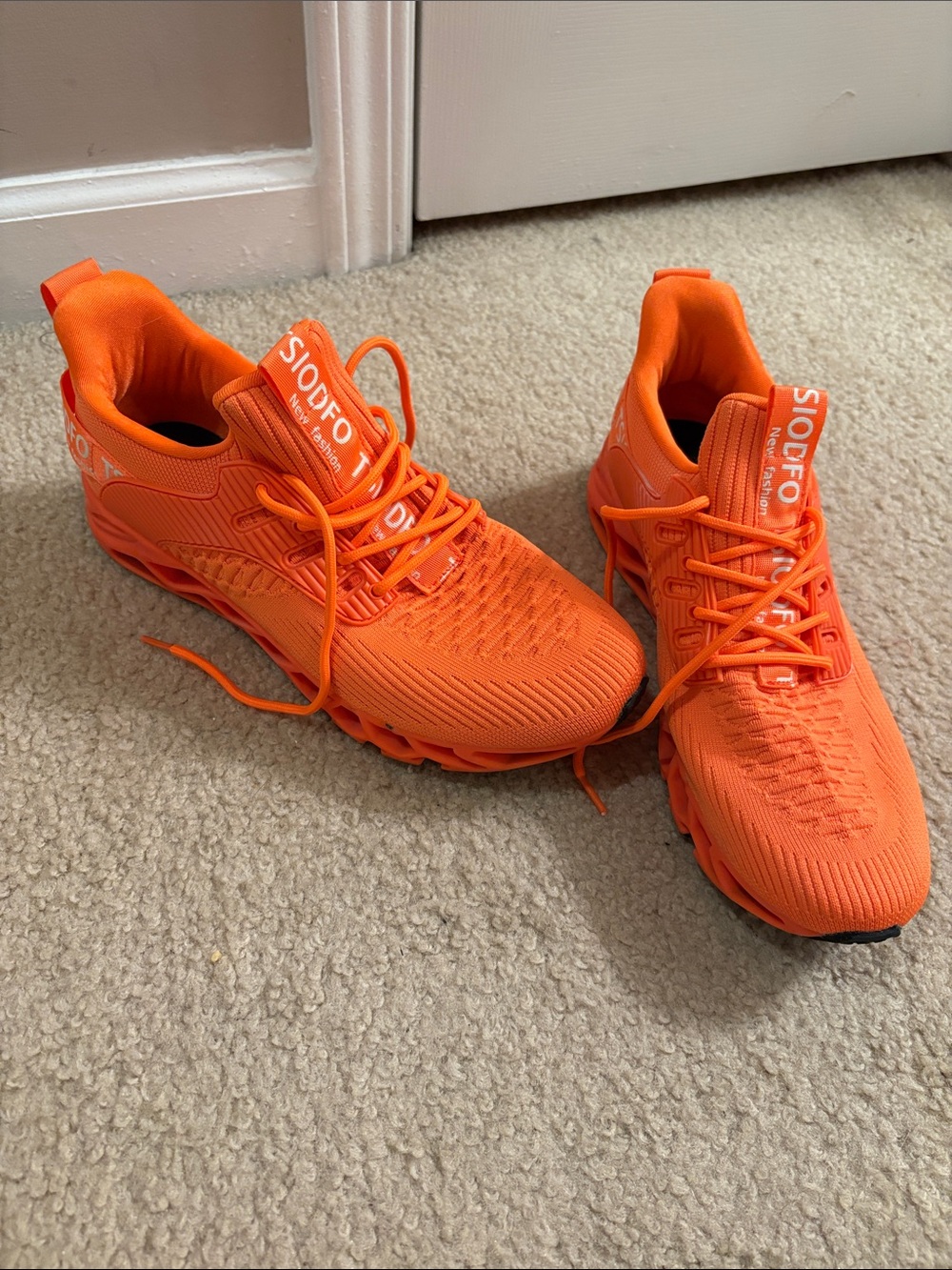 Neon Orange Knit Lace-Up Sneakers